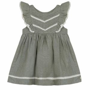 Tartine et Chocolat Green Opaline Linen Dress Size 3A